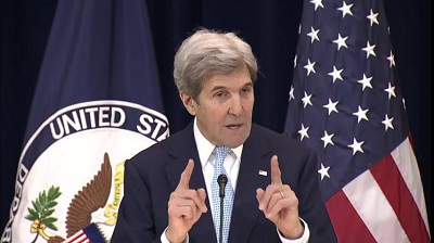 Sekretarz stanu USA, John Kerry, wygasza uwagi o pokoju na Bliskim Wschodzie w Departamencie Stanu w Waszyngtonie, 28 grudnia 2016 r.  (zdjcie: zrzut z ekranu z relacji telewizyjnej)