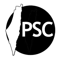 Logo Palestine Solidarity Campaign <br /> przedstawia map ”Palestyny” <br /> nie obok, ale zamiast Izraela.
