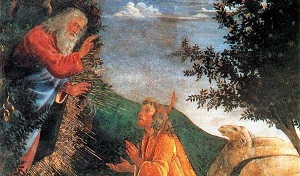 Mody Mojesz na spotkaniu z Bogiem wygldajcym z poncego krzaka.  (ródo: Christianitas, autor nieznany.)