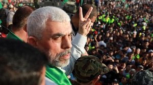 Przywódca Hamasu Jahja Sinvar na wiecu w Beit Lahija w Strefie Gazy , 30 maja 2021 r. Zdjęcie: Atia Mohammed /Flash 90