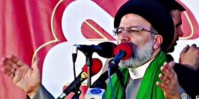 <span>Iraski prezydent-elekt Ebrahim Raisi na wiecu przedwyborczym w Isfahanie. (Zrzut z ekranu wideo)</span>