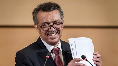 Dyrektor generalny WHO, Tedros Adhanom Ghebreyesus, przemawia na zgromadzeniu organizacji w Genewie, 20 maja 2019 roku  