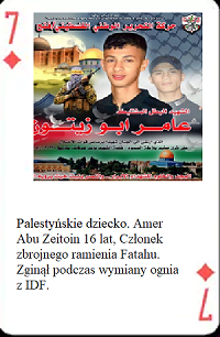 [A Palestinian child. Amer Abu Zeitoin. Fighter of the military wing of Fatah. He died in a shootout with IDF.]