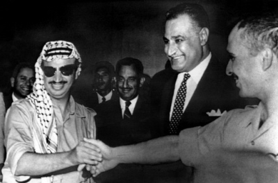 Kair, powstanie OWP w 1964 roku. Na zdjciu Jasir Arafat, prezydent Egiptu Nasser oraz król Jordanii Husajn I.