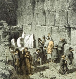 Żydzi modlący się przy Ścianie Zachodniej w Jerozolimie, Johann Martin Bernatz (1868)
