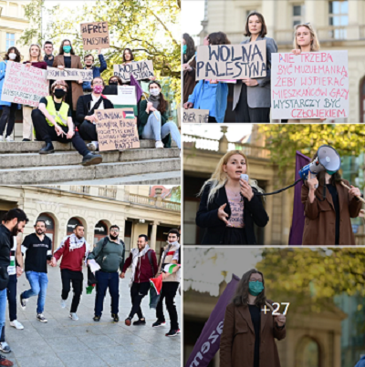 Poznascy czonkowie partii „Razem” wiecuj na rzecz wolnej Palestyny (ródo: Facebook 17 maja 2021r.)