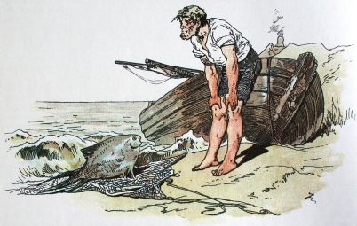 Ilustracja Alexandra Zicka do baśni “O rybaku i złotej rybce”, domena publiczna, za Wikipedią