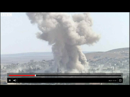 Kobane. Zrzut z ekranu z reprtau BBC (www.bbc.co.uk/news/world-middle-east-29532291)