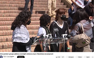 Źródło: zrzut z ekranu wideo: UCLA protest: groups address overnight violence at pro-Palestinian encampment (youtube.com)