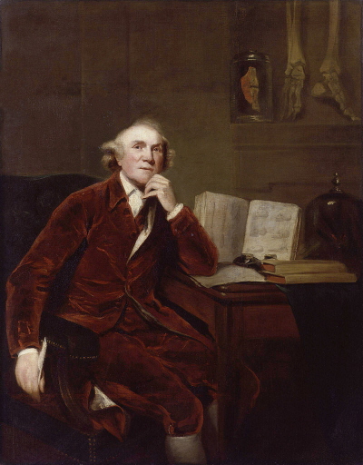 John Hunter; John Jackson, National Portrait Gallery, obraz malowany na podstawie portretu autorstwa Sir Joshuy Reynoldsa z 1786; domena publiczna