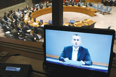Nikoaj Madenow, specjalny koordynator ONZ ds. pokoju na Bliskim Wschodzie, informuje Rad Bezpieczestwa z Jerozolimy w 2018 roku(zdjcie: MIKE SEGAR / REUTERS)