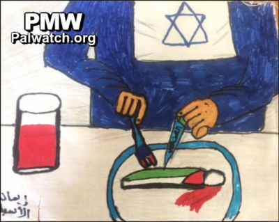 Jeden z wielu rysunków dzieci palestyskich zamieszczonych na stronie Facebooka Fatahu, partii politycznej prezydenta AP, Mahmouda Abbasa, 11 padziernika 2016 (ródo: Palestinian Media Watch)