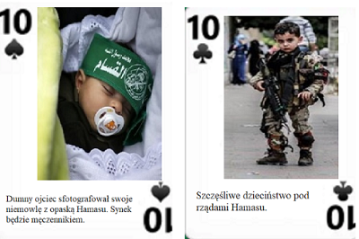 [1. A proud father takes a picture of his baby with a Hamas headband. The son will become a martyr.2. Happy childhood under the rule of Hamas]   