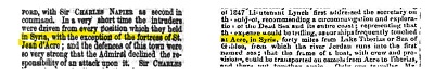 [FORD z Sir CHARLESEM NAPIEREM jako zastpc. W bardzo krótkim czasie intruzów wygnano z wszystkich pozycji, jakie mieli w Syrii z wyjtkiem fortecy St. Jean d’Acre; a obrona miast bya tak silna, e Admira odmówi przyjcia odpowiedzialnoci za atak na ni. Sir CHARLES]<br />[z1847. Porucznik Lynch najpierw zwróci si do sekretarza w tej sprawie, rekomendujc opynicie i zbadanie Morza Martwego i jego caego wybrzea; mówic, e koszt byby znikomy, poniewa nasze okrty czsto przybijaj do Acre w Syrii, czterdzieci mil od Jeziora Tyberiadzkiego lub Morza Galilejskiego, skd rzeka Jordan pynie do wymienionego wyej morza; e ód z zaog i zapasami moe by przetransportowana z Acre do Tyberiady,] 