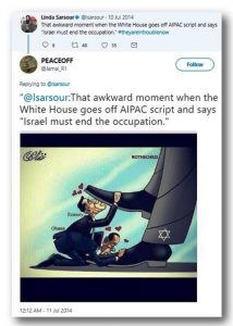 Ten niewygodny moment, kiedy Biay Dom odchodzi od scenariusza AIPAC [American Israel Public Affairs Committee] i mówi „Izrael musi zakoczy okupacj”.