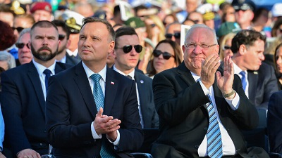 Prezydent Andrzej Duda oraz prezydent Reuven Rivlin podczas ceremonii „Marszu ywych” w Auschwitz-Birkenau 12 kwietnia 2018. Zdjcie: Yossi Zeliger/Flash90.