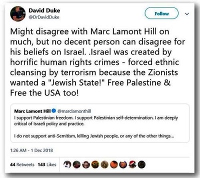 Mog nie zgadza si z Markiem Lamont Hillem w wielu sprawach, ale aden przyzwoity czowiek nie moe nie zgadza si z jego pogldami na temat Izraela. Izrael zosta stworzony przez koszmarne zbrodnie wobec praw czowieka – siowa czystka etniczna przez terroryzm, poniewa syjonici chcieli „ydowskiego pastwa”! Wyzwoli Palestyn & wyzwoli take USA!