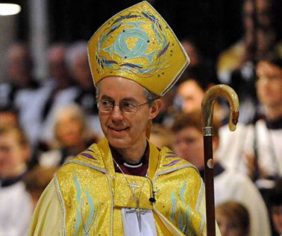 Arcybiskup Canterbury, Justin Welby, jest, prosz mi wybaczy, dosownie mówic bkartem. (The Sun).