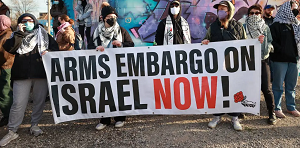 Pro-palestyscy demonstranci daj embarga na bro dla Izraela w Toronto 16 kwietnia 2024  [ródo: Mert Alper Dervı – Anadolu Agency]