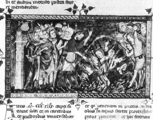 redniowieczny manuskrypt pokazujcy palenie ydów na stosie we  Flandrii jako popularne antidotum na Czarn mier.