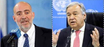 Byy ambasador Izraela przy ONZ, Ron Prosor oraz Sekretarz Generalny ONZ Antonio Guterres.