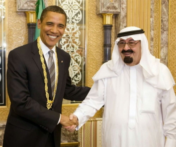 Obama uspokajajcy (zmarego obecnie i pogrzebanego)<br /> króla Abdullaha z Arabii Saudyjskiej