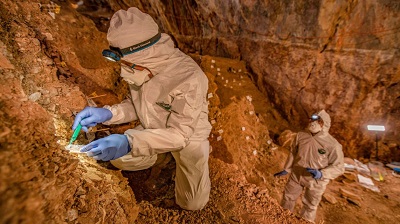 Wykopaliska w jaskini, zdjcie ze streszczenia w „Science” (Badacze zrobili wykop w Chiquihuite Cave na okoo 3 metry gbokoci, znajdujc prawie dwa tysice kamiennych narzdzi.) Zdjcie Devlin A. Gandy