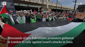 Demonstranci protestuj w ramach solidarnoci z Palestyczykami w Gazie, poród trwajcego konfliktu midzy Izraelem a palestysk grup islamistyczn Hamas, w Londynie, Wielka Brytania, 28 padziernika 2023 r. (zdjcie: zrzut z ekranu wideo)