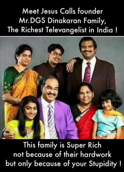 Poznaj zaoyciela firmy „Jezus wzywa”, Pana Dinakarana i jego rodzin. Najbogatszy teleewangelista w Indiach.  Ta rodzina jest nadzwyczaj bogata i nie dziki cikiej pracy, a dziki twojej gupocie.