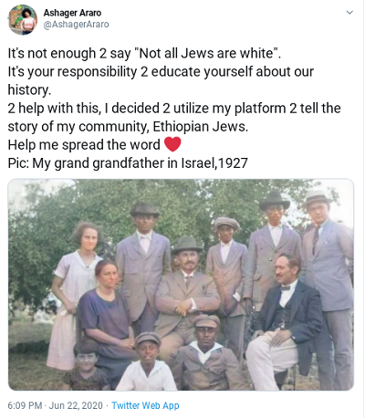 [Nie wystarczy powiedzie, e “Nie wszyscy ydzi s biali”. Masz odpowiedzialno nauczy si wasnej historii. Aby pomóc w tym, postanowiem uywa mojej platformy do opowiedzenia wam o historii mojej spoecznoci, etiopskich ydów. Pomócie szerzy sowo. Na zdjciu: Mój dziadek w Izraelu, 1927 rok.]