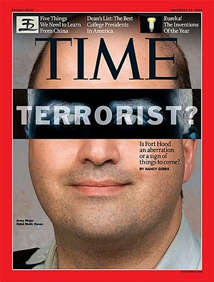 Okładka “Time Magazine” ze zdjęciem Nidala Hasana. <span lang=\