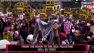 <span>Wiele protestów, które obecnie domagaj si jednostronnego zawieszenia broni – w tym próby zakócenia obchodów Boego Narodzenia –zorganizoway niektóre z tych samych radykalnych grup, które organizoway demonstracje popierajce Hamas, zanim Izrael wkroczy do Gazy. Na zdjciu: Demonstranci protestuj przeciwko Izraelowi (zrzut z ekranu wideo)</span>