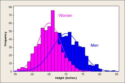 Rozkad normalny wzrostu dla mczyzn i kobiet