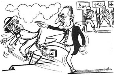 Pó wieku temu, w maju 1967 roku, prezydent Egiptu Nasser zapowiedzia ostateczne rozwizanie kwestii ydowskiej. [Karykatura z egipskiej prasy z maja 1967 roku.]