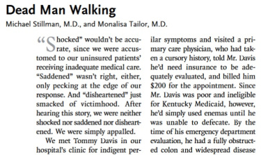 <span>Przygnbiajca i zaopatrzona w znamienny tytu historia pacjenta, którego nie sta byo na diagnostyk; </span>https://www.nejm.org/doi/full/10.1056/NEJMp1312793