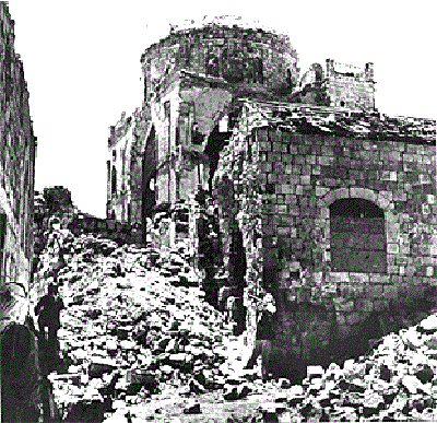 Dzielnica Żydowska w Jerozolimie wschodniej po jej zdobyciu przez Legion Arabski w 1948 roku.