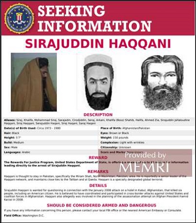 Z 8 września 2021: FBI wylicza Hakkaniego wśród Najbardziej Poszukiwanych terrorystów.