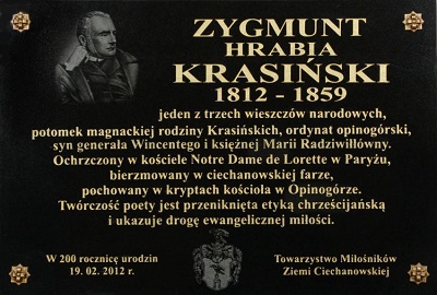 W sobotę 18 lutego 2012, uroczystością w warszawskim kościele  Św. Krzyża rozpoczęły się obchody 200. rocznicy urodzin Zygmunta Krasińskiego. W kościele w Ciechanowie odsłonięto tablicę pamiątkową.