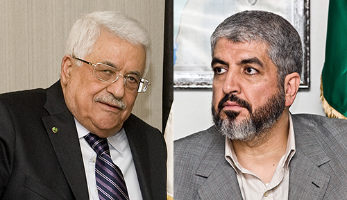 Mahmoud Abbas (po lewej) i Chaled Maszal. (Zdjcia: Abbas - European Union / Mashaal - Wikimedia Commons)