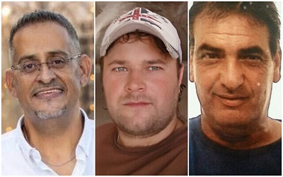 Ofiary palestyńskiego ataku terrorystycznego 15 listopada 2022 Tamir Avihai (L) Michael Ladygin (C) oraz Motti Ashkenazi (R). (Źródło: „Times of Israel”)