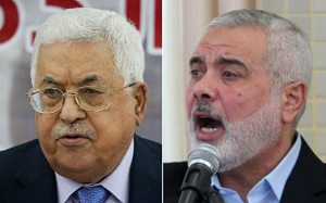 Prezydent Autonomii Palestyskiej Mahmoud Abbas (po lewej) i przywódca Hamasu Ismail Hanija (ródo: Twitter)