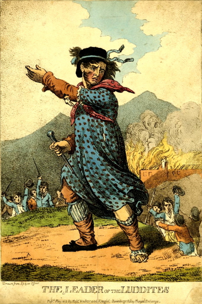 Luddysta, karykatura z pocztków XIX wieku.