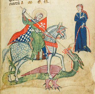 Miniatura z XIII wieku z książki Passio Sancti Georgii  (Źródło: Wikipedia)