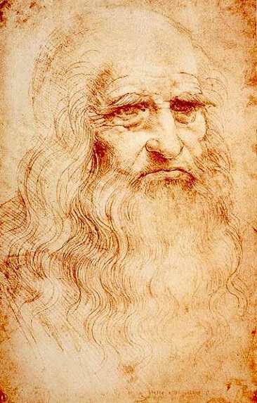 Ilustracja. 9. Autoportret Leonardo da Vinci wykonany atramentem żelazowo-galusowym. Turin, Royal Library.