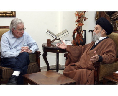 Noam Chomsky, wybitny intelektualista amerykaski, bardzo krytyczny do polityki Izraela wobec Palestyczyków, spotyka si z mentorem Hezbollahu, Wielkim Ajatollahem Mohammedem Husseinem Fadlallaha w Bejrucie w 2010 r.  (zdjcie: REUTERS)