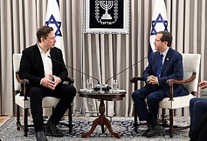 Elon Musk z prezydentem Izraela Isaakiem Herzogiem w Jerozolimie, 27 listopada 2023r. (ródo: Wikipedia)
