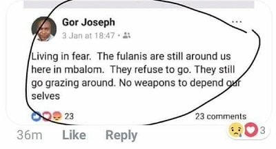 Na zdjciu: Post na Facebooku z 3 stycznia ojca Josepha Gora. Ojciec Gor zosta zamordowany w swoim kociele w Nigerii przez muzumaskich pasterzy 24 kwietnia.