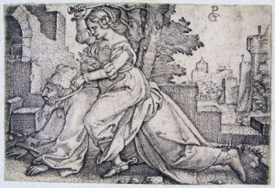Filis ujeżdżająca Arystotelesa.<br />Georg Pencz (1500-1550) rytownik;