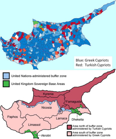 Przed i po: etniczno-religijna dystrybucja na Cyprze przed i po wojnie i inwazji tureckiej