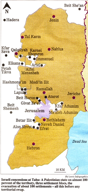 Oto mapa zaproponowana przez Izrael w styczniu 2001 roku, która została odrzucona przez Arafata: